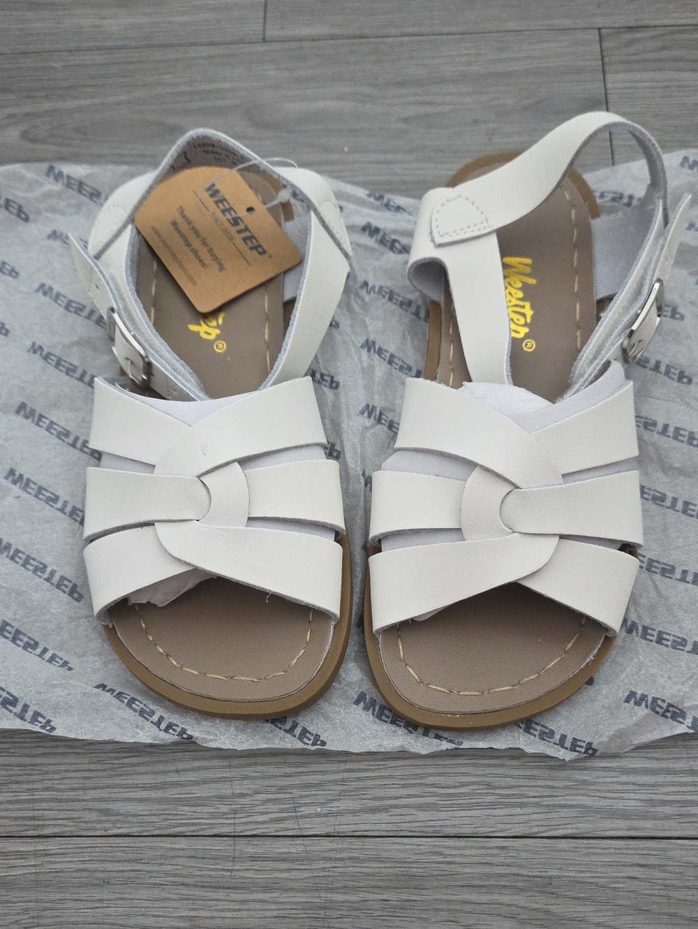 Weestep Kids White Braided-Strap Sandals